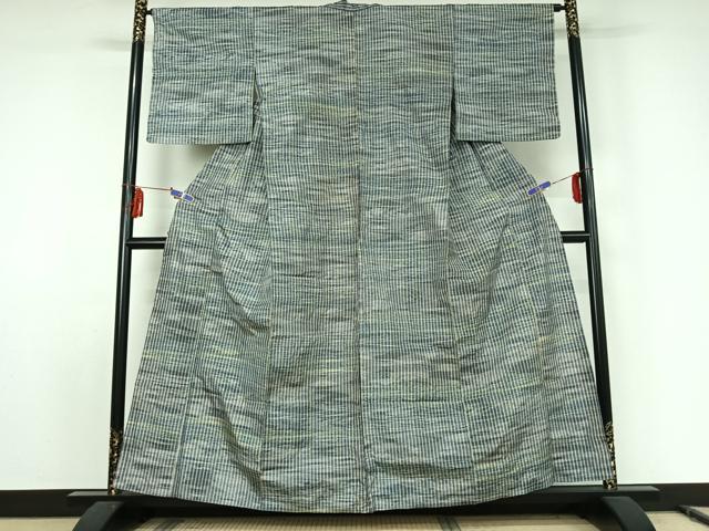 平和屋着物▽上質な紬　単衣　縞　正絹　逸品　AABE8328jh