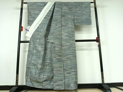 平和屋着物▽上質な紬　単衣　縞　正絹　逸品　AABE8328jh
