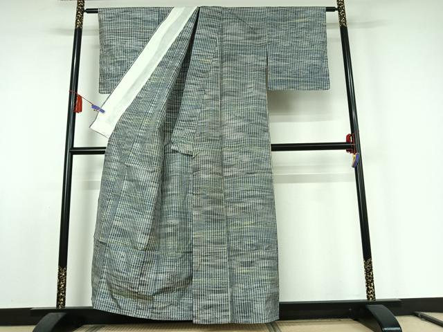 平和屋着物▽上質な紬　単衣　縞　正絹　逸品　AABE8328jh