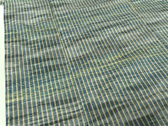 平和屋着物▽上質な紬　単衣　縞　正絹　逸品　AABE8328jh