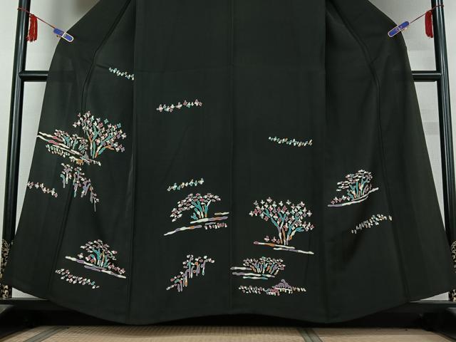平和屋着物▽訪問着　単衣　風景文　黒地　正絹　逸品　AABE8330jh