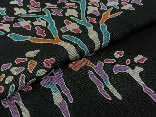 平和屋着物▽訪問着　単衣　風景文　黒地　正絹　逸品　AABE8330jh