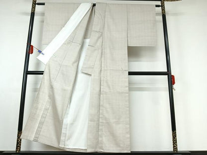 平和屋着物▽上質な紬 単衣 市松綾織 縞 正絹 逸品 AABE8331jh