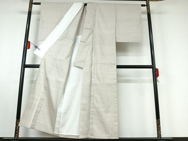 平和屋着物▽上質な紬 単衣 市松綾織 縞 正絹 逸品 AABE8331jh
