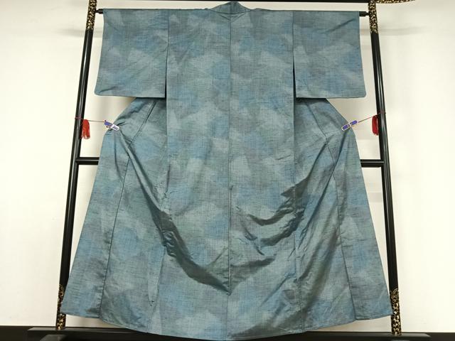 平和屋着物▽上質な紬 単衣 霞文 正絹 逸品 AABE8333jh