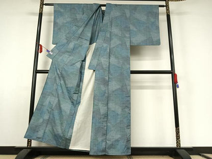 平和屋着物▽上質な紬 単衣 霞文 正絹 逸品 AABE8333jh