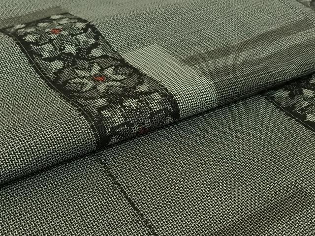 平和屋着物▽上質な紬　単衣　短冊花文　正絹　逸品　AABE8340jh