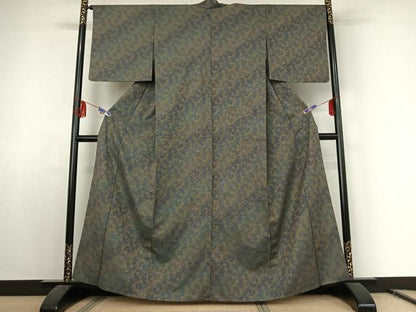 平和屋着物▽お召 単衣 幾何学文様 ほていや扱い 正絹 逸品 AABE8343jh