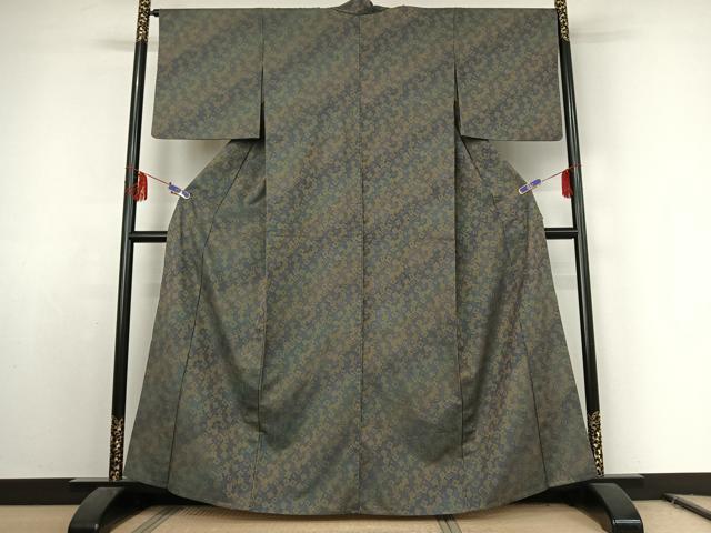 平和屋着物▽お召 単衣 幾何学文様 ほていや扱い 正絹 逸品 AABE8343jh