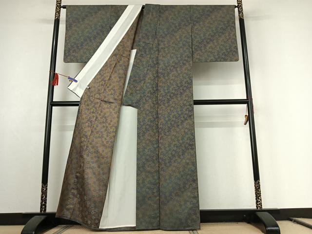 平和屋着物▽お召 単衣 幾何学文様 ほていや扱い 正絹 逸品 AABE8343jh