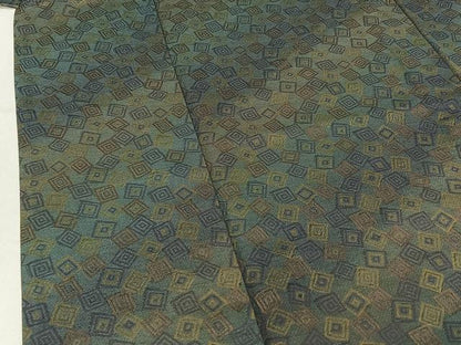 平和屋着物▽お召 単衣 幾何学文様 ほていや扱い 正絹 逸品 AABE8343jh