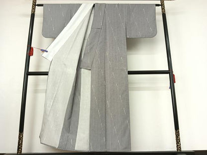 平和屋着物▽上質な小紋 単衣 縞 正絹 逸品 AABE8346jh