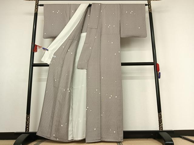 平和屋着物▽上質な小紋 単衣 舞葉文 正絹 逸品 AABE8349jh
