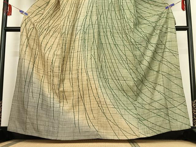 平和屋着物▽訪問着 単衣 生紬地 枝花文 正絹 逸品 AABE8351jh