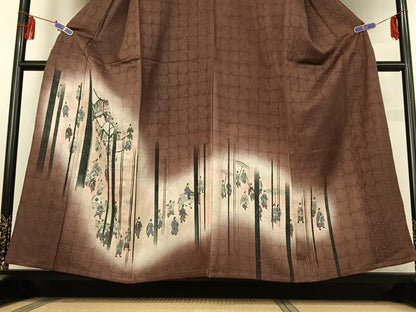 平和屋着物▽訪問着　単衣　手描き　人物文　暈し染め　銀通し地　正絹　逸品　AABE8352jh