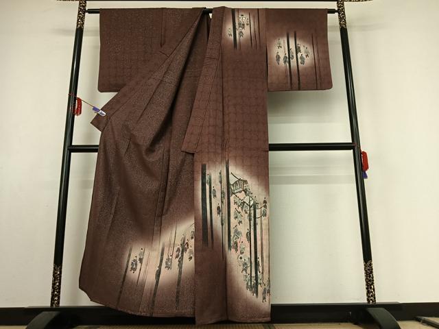 平和屋着物▽訪問着　単衣　手描き　人物文　暈し染め　銀通し地　正絹　逸品　AABE8352jh