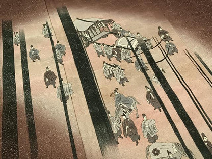 平和屋着物▽訪問着　単衣　手描き　人物文　暈し染め　銀通し地　正絹　逸品　AABE8352jh