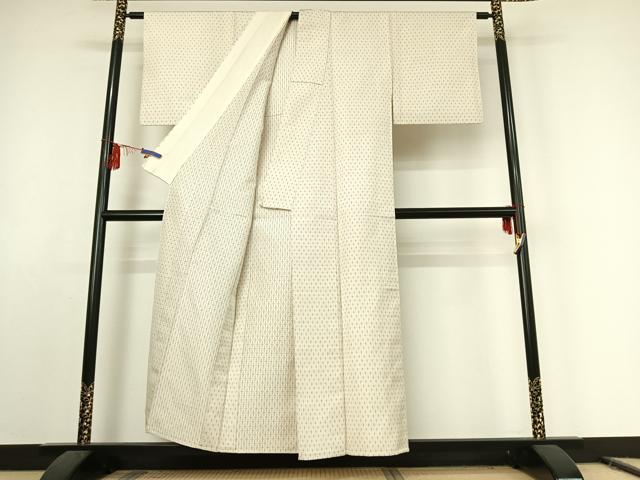 平和屋着物▽上質な紬　単衣　十字絣　正絹　逸品　AABE8355jh