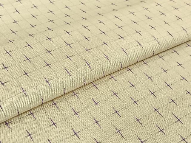 平和屋着物▽上質な紬　単衣　十字絣　正絹　逸品　AABE8355jh