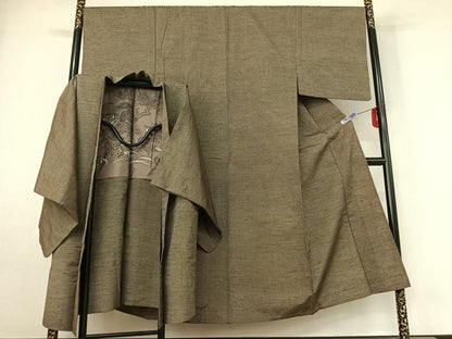 平和屋着物▽男性 紬 単衣 アンサンブル 縞 正絹 逸品 AABE8357jh