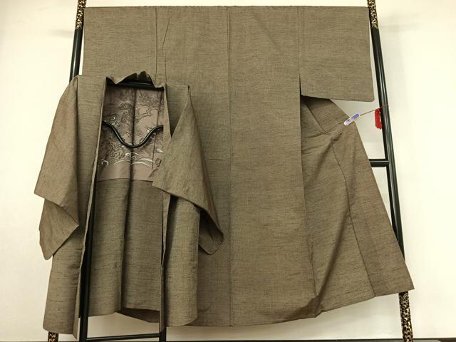平和屋着物▽男性 紬 単衣 アンサンブル 縞 正絹 逸品 AABE8357jh