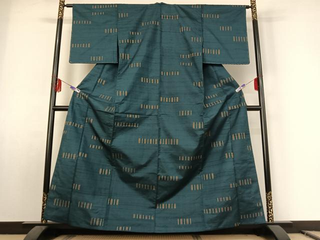 平和屋着物▽上質な紬 単衣 横段文 正絹 逸品 AABE8358jh