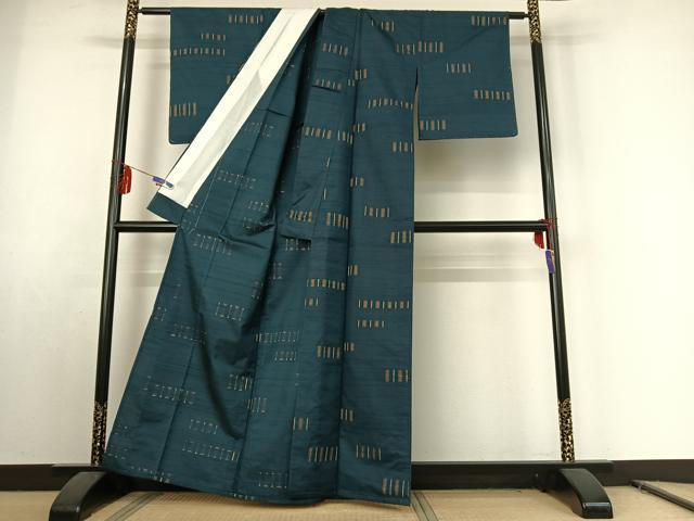 平和屋着物▽上質な紬 単衣 横段文 正絹 逸品 AABE8358jh