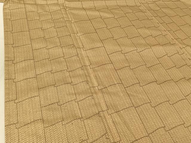 平和屋着物▽上質な紬 単衣 瓦文様 正絹 逸品 AABE8360jh