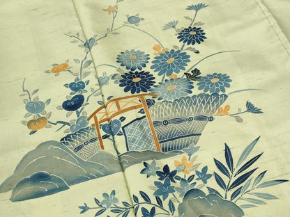 平和屋着物■訪問着　作家物　紬地　流水草花文　正絹　逸品　AABE8379st