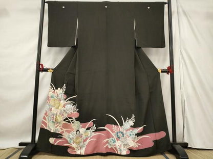 平和屋着物■豪華黒留袖 エ霞花文 金銀糸 正絹 逸品 AABE8458st