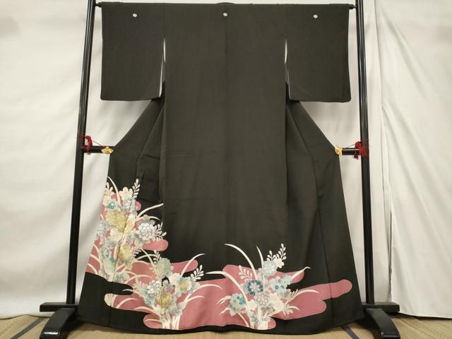 平和屋着物■豪華黒留袖 エ霞花文 金銀糸 正絹 逸品 AABE8458st
