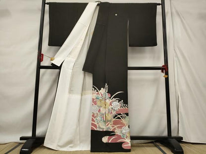 平和屋着物■豪華黒留袖 エ霞花文 金銀糸 正絹 逸品 AABE8458st