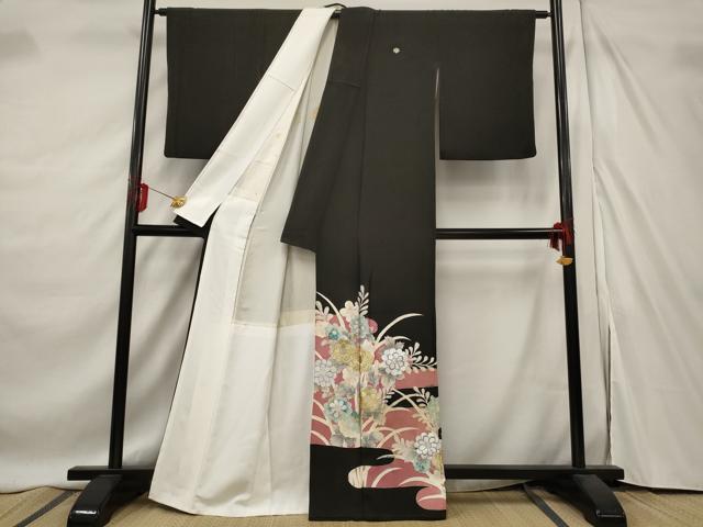 平和屋着物■豪華黒留袖 エ霞花文 金銀糸 正絹 逸品 AABE8458st