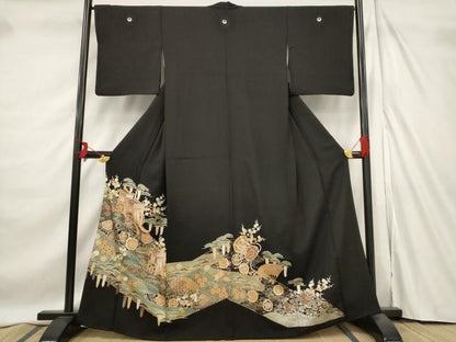 平和屋着物■豪華黒留袖 吉祥御所車文 金彩 正絹 逸品 AABE8485st