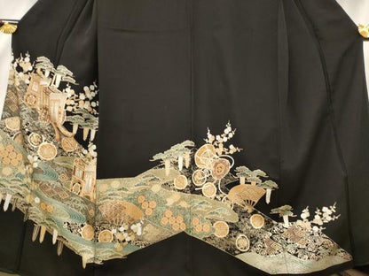 平和屋着物■豪華黒留袖 吉祥御所車文 金彩 正絹 逸品 AABE8485st