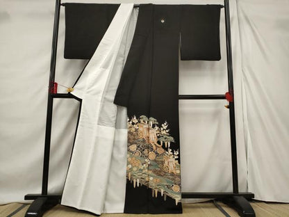 平和屋着物■豪華黒留袖 吉祥御所車文 金彩 正絹 逸品 AABE8485st