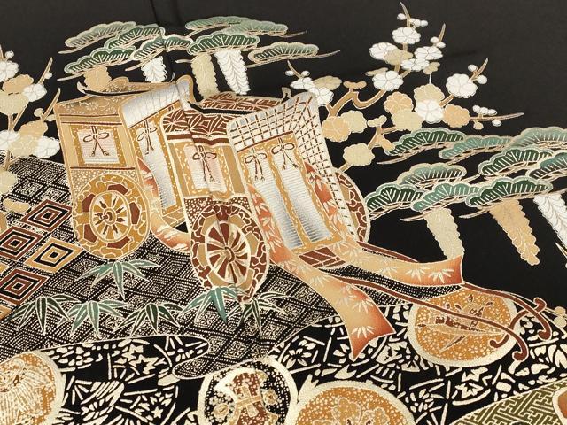 平和屋着物■豪華黒留袖 吉祥御所車文 金彩 正絹 逸品 AABE8485st