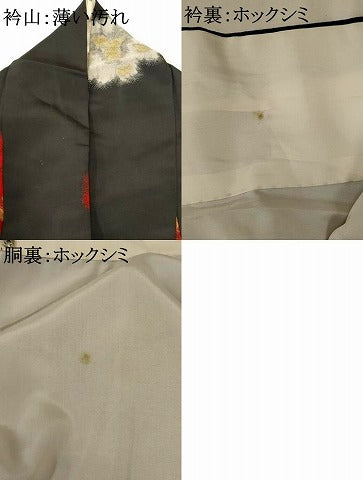 平和屋着物■上質な小紋 寿光織 舞花文 黒地 金糸 正絹 逸品 AABE8504st