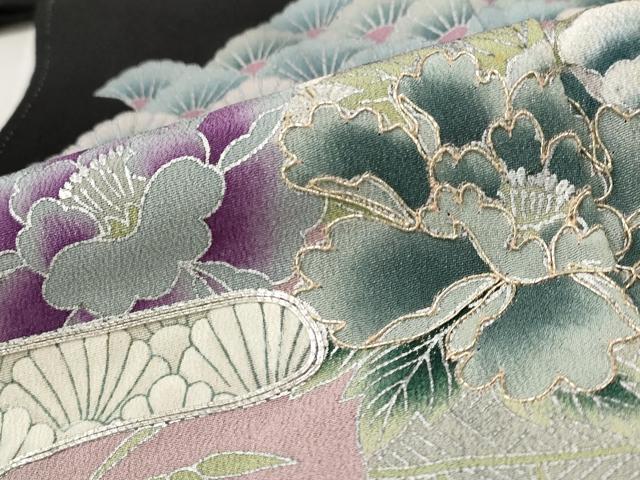 平和屋着物■豪華黒留袖　駒刺繍　エ霞花青海波文　銀彩　正絹　逸品　AABE8508st
