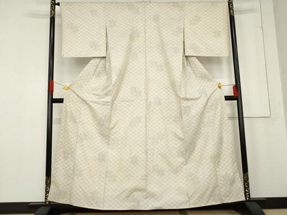 平和屋着物●本場大島紬　白大島　一元絣　松皮菱花文　正絹　逸品　AABE8521cs