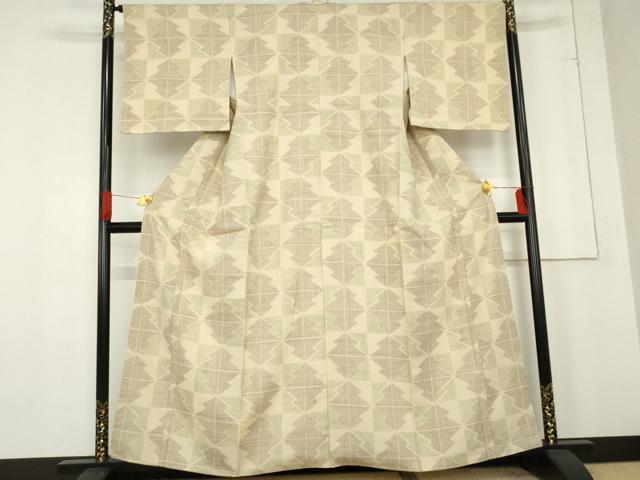 平和屋着物●本場結城紬　重要無形文化財　100亀甲　松皮菱格子　正絹　逸品　AABE8522cs