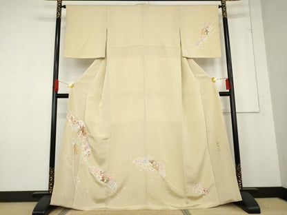 平和屋着物●訪問着　作家物　俊相　雪輪花文　鬼しぼ縮緬　正絹　逸品　AABE8524cs