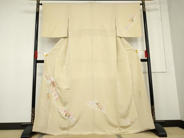 平和屋着物●訪問着　作家物　俊相　雪輪花文　鬼しぼ縮緬　正絹　逸品　AABE8524cs