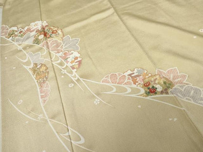 平和屋着物●訪問着　作家物　俊相　雪輪花文　鬼しぼ縮緬　正絹　逸品　AABE8524cs