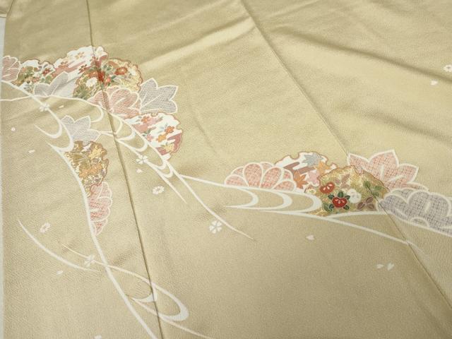 平和屋着物●訪問着　作家物　俊相　雪輪花文　鬼しぼ縮緬　正絹　逸品　AABE8524cs