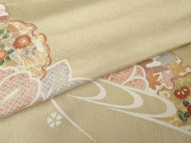 平和屋着物●訪問着　作家物　俊相　雪輪花文　鬼しぼ縮緬　正絹　逸品　AABE8524cs