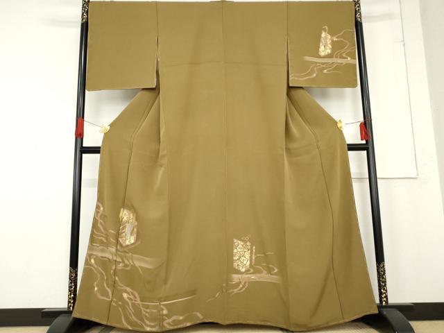 平和屋着物●訪問着　駒刺繍　竹屋町刺繍　流水に鶴　金糸　金彩　正絹　逸品　未使用　AABE8525cs 平和屋着物○訪問着 駒刺繍 竹屋町刺繍 流水に鶴 金糸 金彩