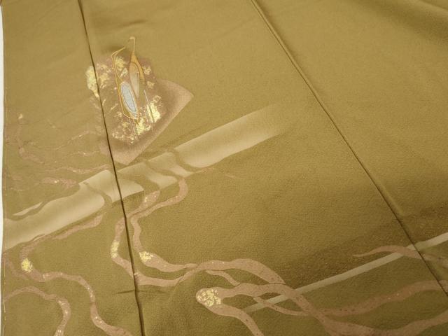平和屋着物●訪問着　駒刺繍　竹屋町刺繍　流水に鶴　金糸　金彩　正絹　逸品　未使用　AABE8525cs 平和屋着物○訪問着 駒刺繍 竹屋町刺繍 流水に鶴 金糸 金彩
