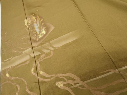 平和屋着物●訪問着　駒刺繍　竹屋町刺繍　流水に鶴　金糸　金彩　正絹　逸品　未使用　AABE8525cs
