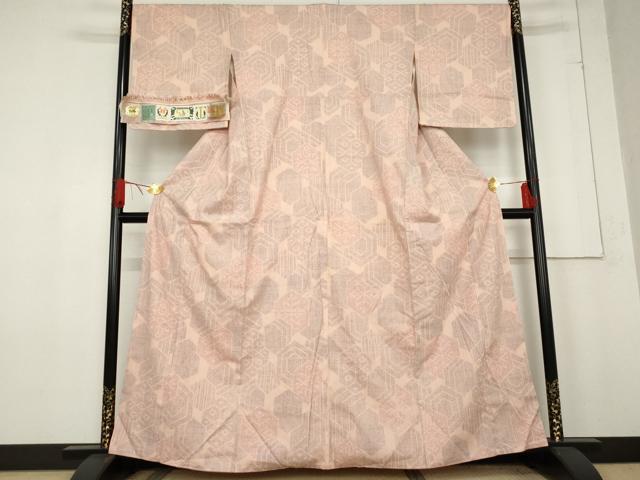 平和屋着物●本場結城紬　重要無形文化財　80亀甲　亀甲重ね文　証紙付き　正絹　逸品　AABE8526cs